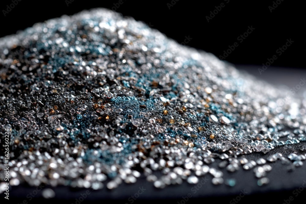 Poster Sparkling collection of crystals displayed on a dark surface with colorful reflections shining from various angles