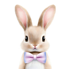 Fototapeta premium A charming rabbit wearing a stylish bow tie, perfect for spring. isolated against a transparent background.