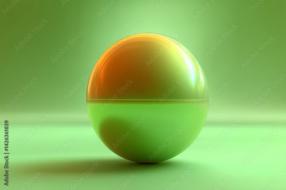 Poster bright multicolored sphere casting reflections on a smooth green surface