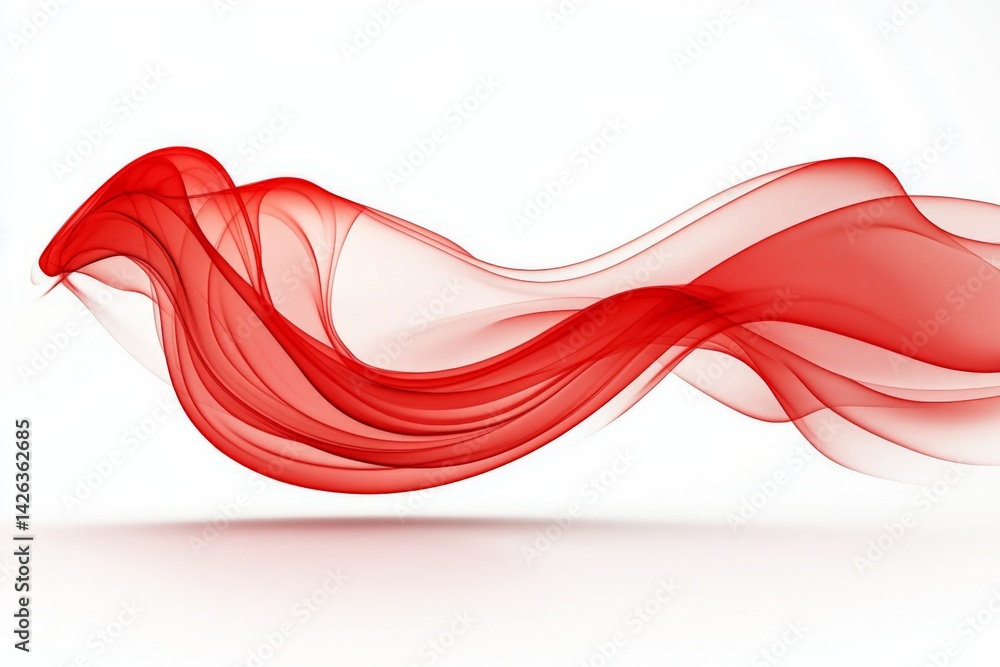 Aufkleber Colorful flowing abstract red fabric creating a soft wave pattern against a white background in a peaceful and artistic composition