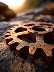 Rusty Gear on Rock,