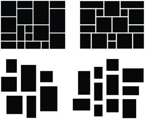Set of geometric collage photo frame template for modern wall art display. Grid and texture layout with tilted square photo Frames. Background and mood board.
