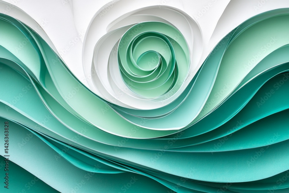 Aufkleber Layers of paper in soft green and white colors create a swirling abstract design resembling a flower blossom