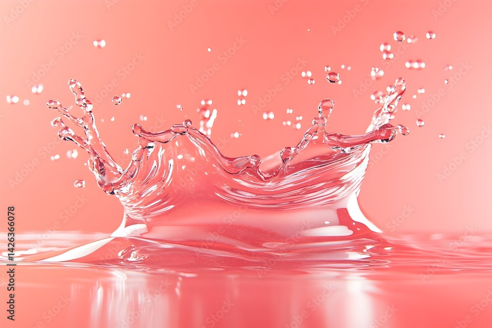 Aufkleber a pristine water splash against a coral background, creating a symmetrical crown shape with tiny dro