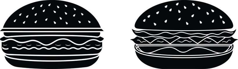Burger Silhouette Icon Set – Black Fast Food Vector Illustration, fast food icons set, fast food collection, fast food icons set.