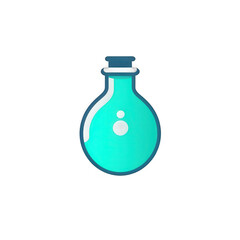 A vibrant turquoise laboratory flask filled with bubbling liquid, set against a clean white background, ideal for science and educational purposes , isolated on white or transparent png