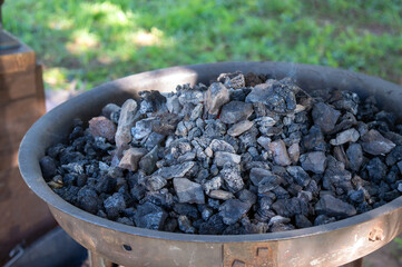 Close up of heating coal for forging