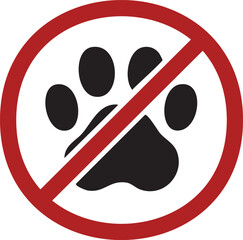 No Pets Allowed Sign &ndash; Paw Print with Prohibition Symbol. Pet Prohibited Area Sign &ndash; Vector Icon with Red Circle and Slash. No Animals Allowed &ndash; Flat Vector Paw Symbol with Ban Mark.
