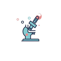 A colorful microscope illustration showcasing scientific exploration, with abstract shapes in the background representing innovation and discovery , isolated on white or transparent png