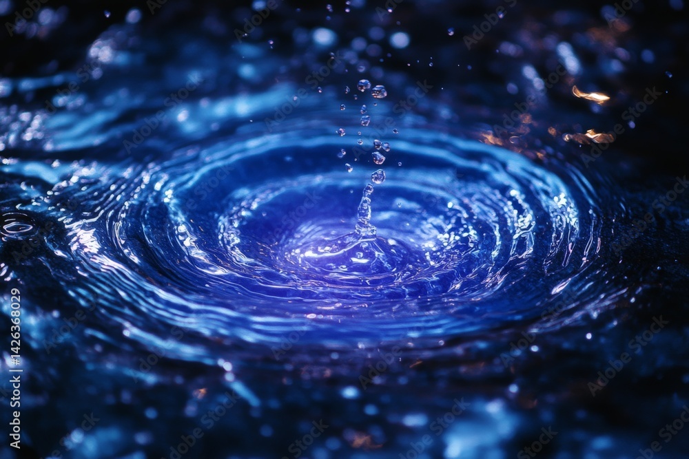 Leinwandbilder ripples and drops create mesmerizing patterns in shimmering blue water under soft lighting