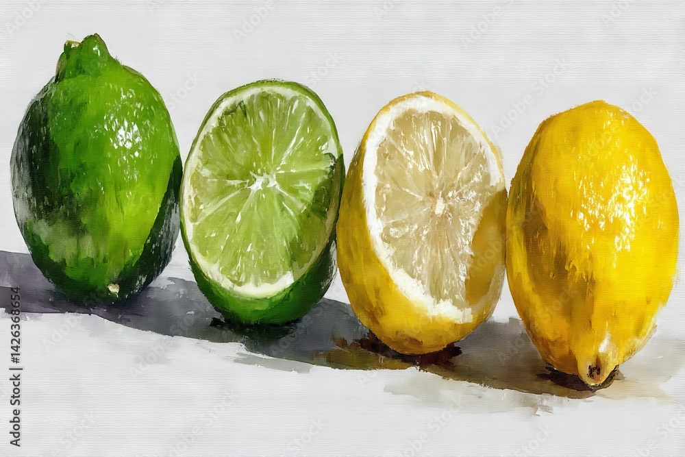 Aufkleber fresh citrus fruits arranged from green lime to yellow lemon on a bright surface