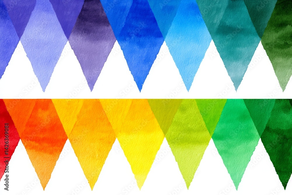 Poster Colorful watercolor triangles create a vibrant pattern suitable for various artistic projects and designs
