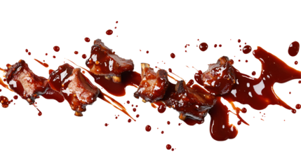 Grilled bbq ribs with sauce culinary delight view. Isolated on transparent background, png.