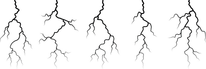 Vector lightning silhouettes set. Thunderstorm design. Vector illustration	