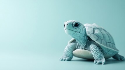 A charming, stylized turtle sculpture against a soft aqua background, perfect for eco-friendly brands, children's products, or nature-inspired designs.