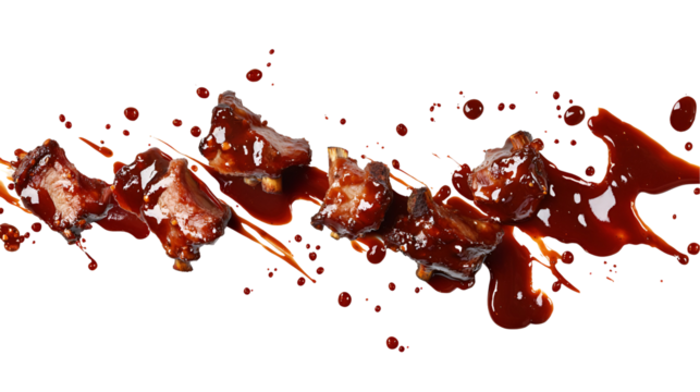 Grilled bbq ribs with sauce culinary delight view. Isolated on transparent background, png.