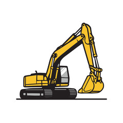 Realistic Yellow Excavator Vector Illustration – Side View Construction Equipment

