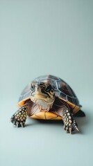 Close-up shot of a turtle, showcasing its intricate shell patterns and detail, perfect for nature, wildlife, and eco-friendly projects.