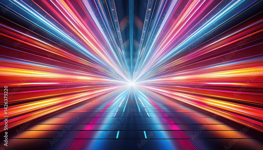 Poster vibrant kaleidoscope effect on white surface a mesmerizing display of light streams transforming o i