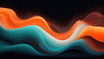 Psychedelic Wave in Vibrant Orange, Teal and White Grainy Gradient on Black Background A Captivating Visual Symphony of Music Cover Art, at