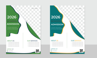 kids school admission flyer template. Flyer brochure cover template for Kids back to school education admission layout design. Creative and modern kids admission education poster, brochure layout.
