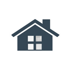A minimalist house icon featuring a dark blue exterior, with four windows, set against a transparent background, ideal for web design and real estate applications isolated on white transparent png