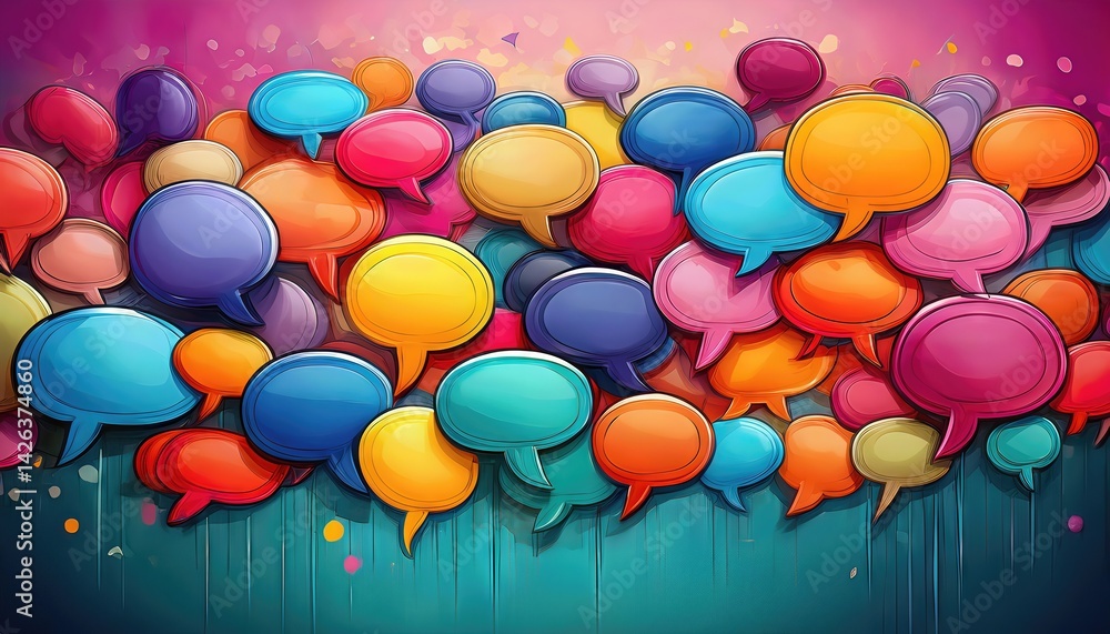 Poster vibrant communication backdrop playful speech bubbles in colorful abstraction, symbolizing interacti
