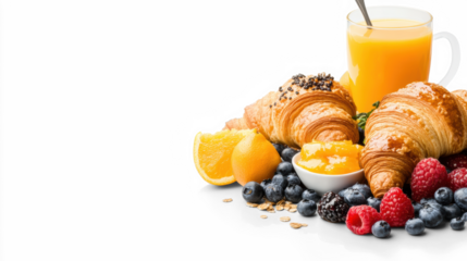 Delicious Breakfast Pastries with Fresh Juice on a transparent background