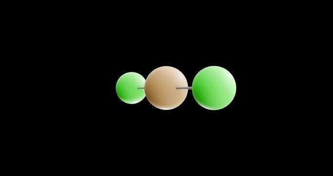 Copper(II) chloride molecule, rotating 3D model of cupric chloride, looped video on a black background