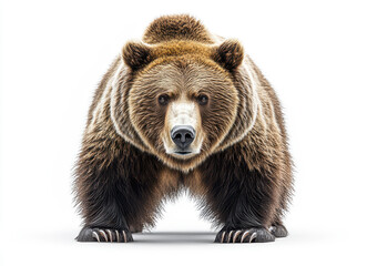 Obraz premium Portrait of a Kodiak Bear Isolated on White Background Highlighting Majestic Features and Thick Fur