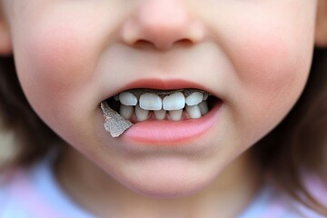 Fototapeta premium A close-up view of a child's teeth affected by caries, representing healthcare, dental hygiene, and issues related to childhood