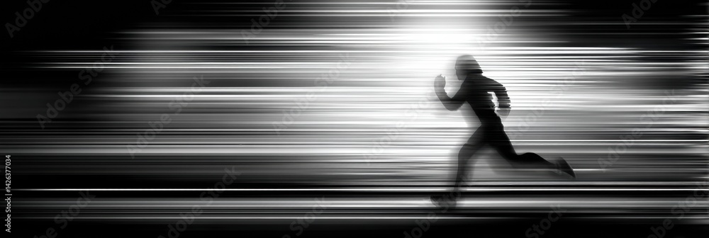 Leinwandbilder Monochrome Motion Blur Captures the Speed of a Runner in a Dynamic Stride Against a Fast-Paced Backdrop
