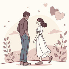 Romantic Couple in Love Nature Scene Illustration