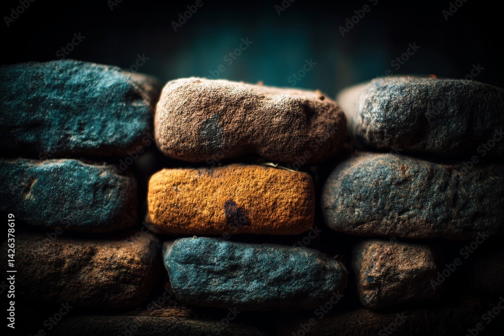 Aufkleber Unique arrangement of colorful stones highlighting the natural textures in a low-light setting
