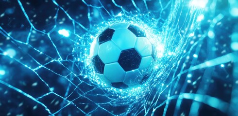 Fototapeta premium Abstract Soccer Ball in Glowing Blue Energy Field