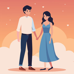 Romantic Couple Holding Hands in a Sunset Landscape