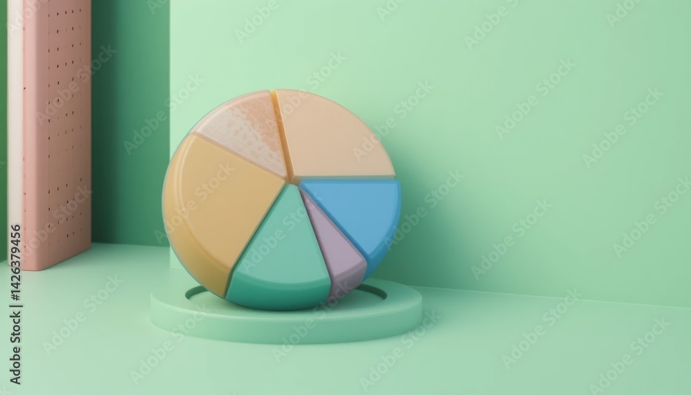 Poster interactive data visualization of colorful pie chart on minimalist background studio setting 3d rend