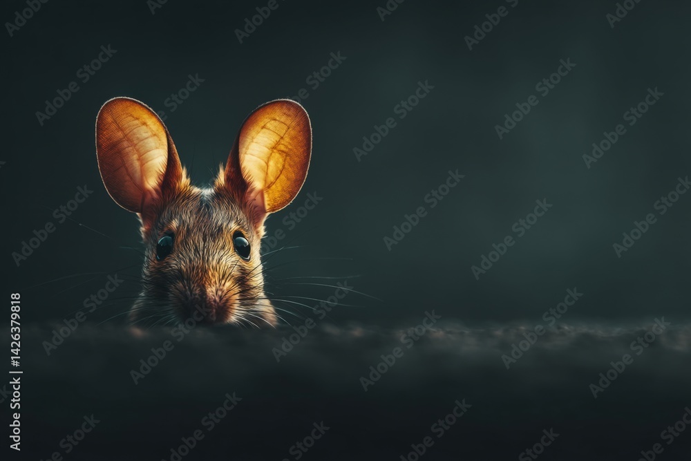 Aufkleber Curious mouse peeks over a ledge in low light setting capturing a moment of inquisitiveness and charm