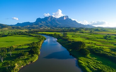 Fototapeta premium Mountain River Valley Vista