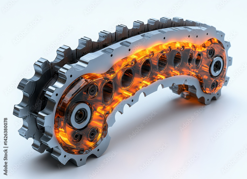 Poster high-resolution image of a luminous mechanical gear cluster isolated on white background for industr