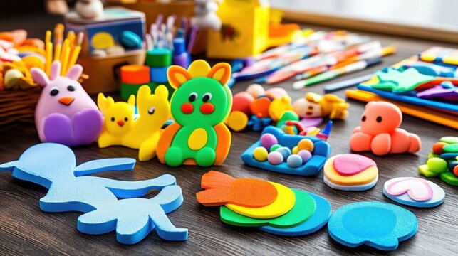 Foam sheet Easter cutouts in bright colors ready for assembly into festive crafts