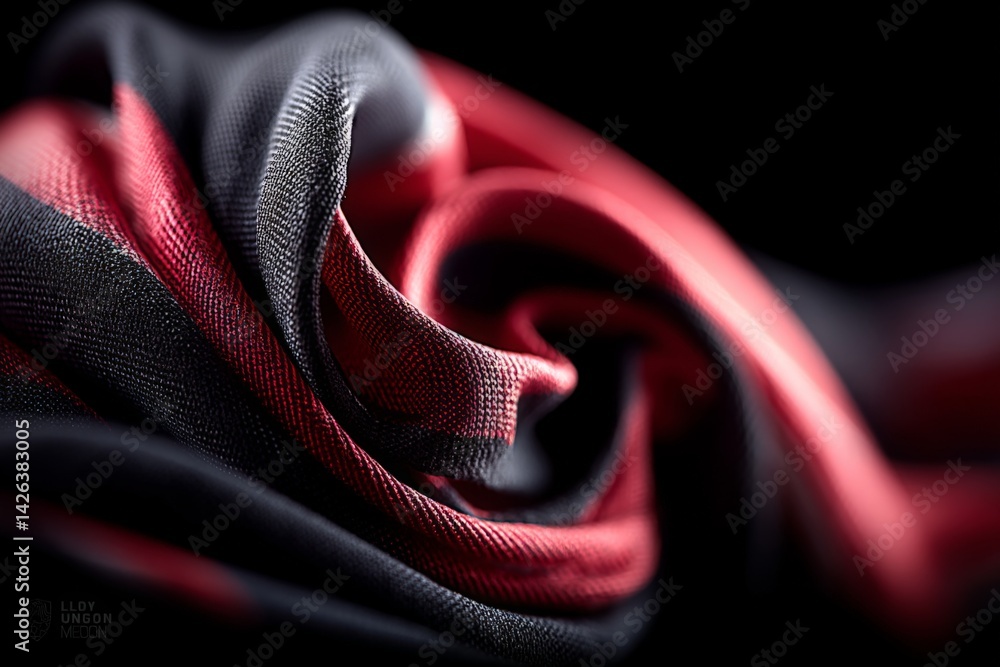 Aufkleber soft red and black fabric elegantly draped, highlighting intricate textures and colors in a close-up
