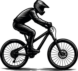 Naklejka premium Mountain Biker vector black silhouette print design