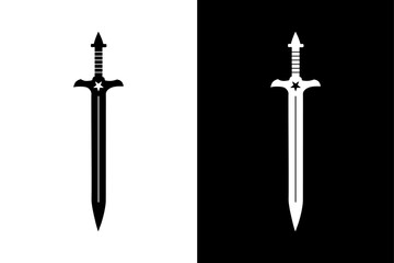 Sword Silhouette Vector Icon Black & White Background Options.