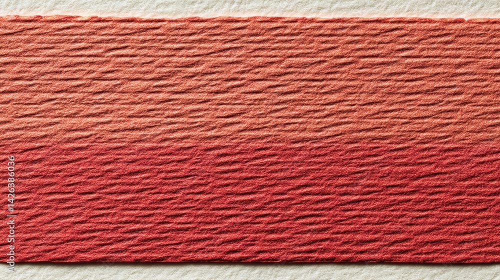 Poster red and orange ombre textile swatch, close up view showing texture and color gradient.