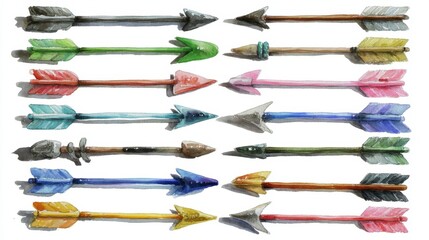 Obraz premium Collection of colorful hand painted arrows on white background. Various colors and styles.