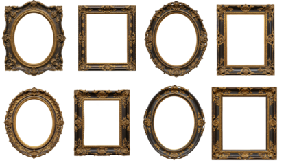 Elegant display of ornate antique picture frames showcasing intricate gold leaf accents