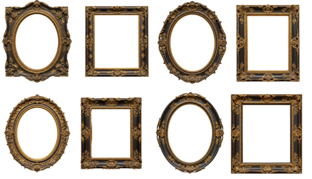 Elegant display of ornate antique picture frames showcasing intricate gold leaf accents