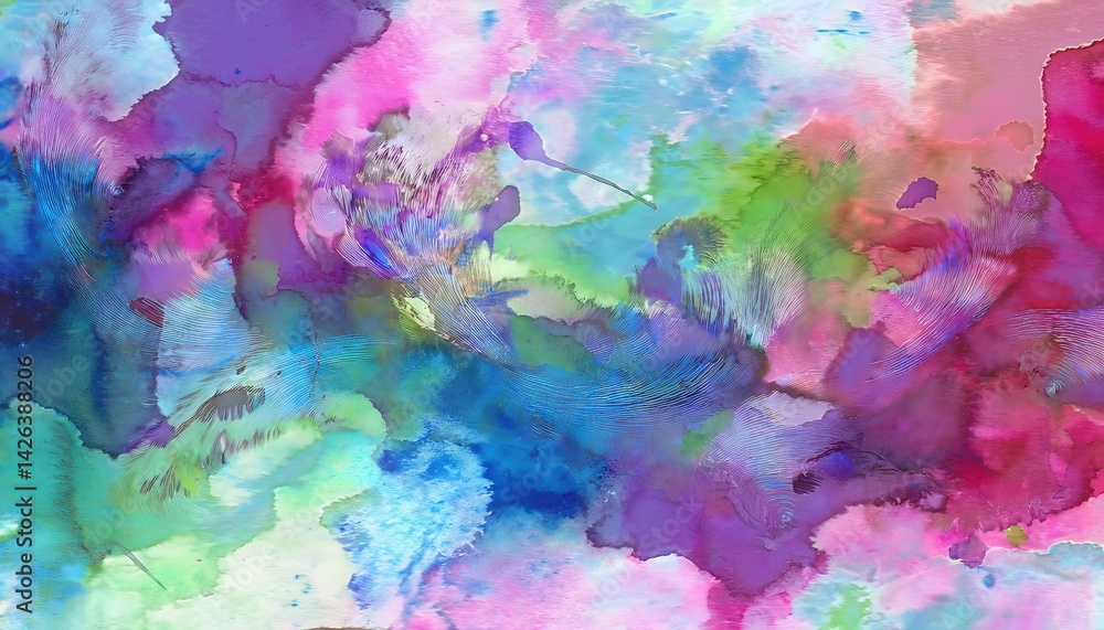 Poster vibrant watercolor abstraction expressive splashes of color and texture create a whimsical dreamscap