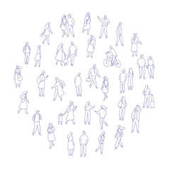 Line art city people crowd big bundle isolated on white. Hand drawn City People vector set. Male and female characters set	